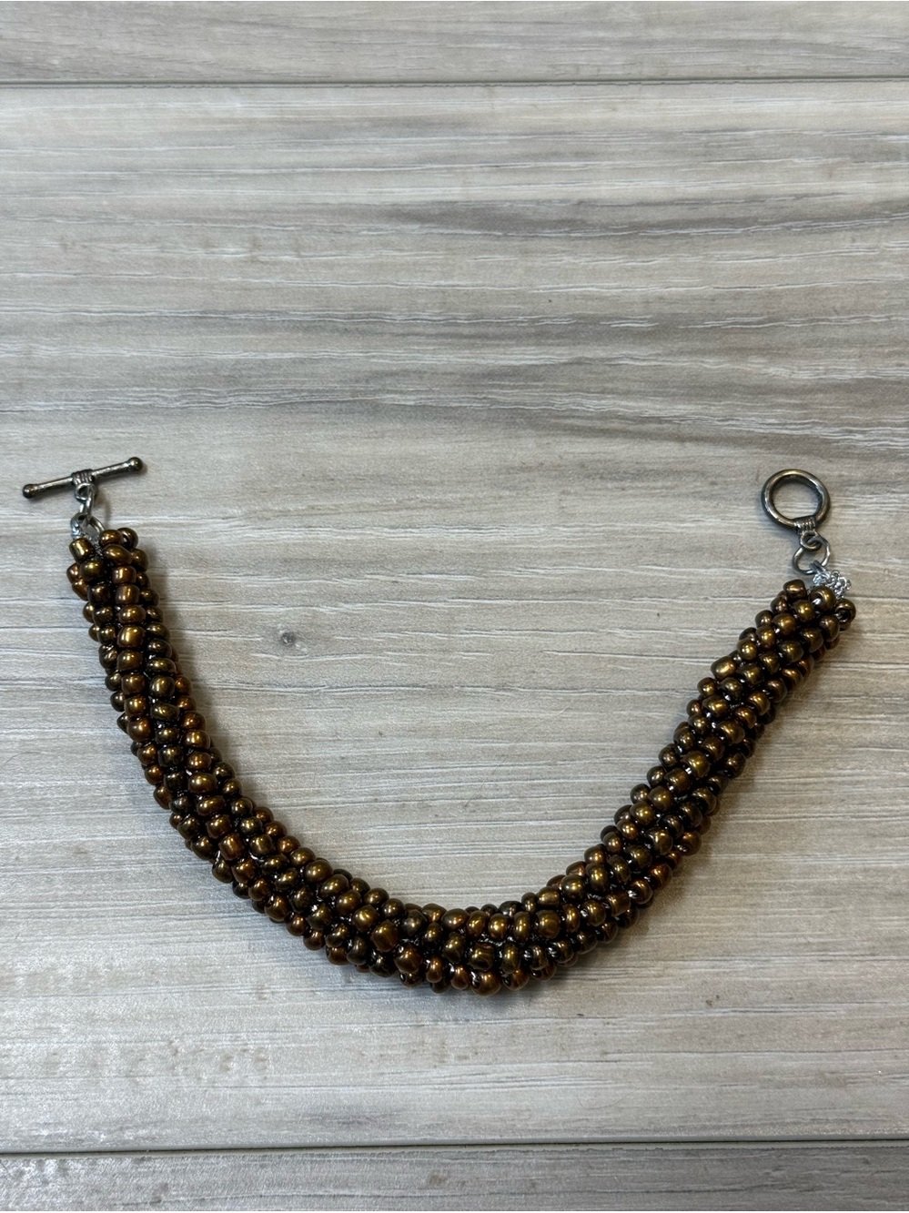 Braided Beaded Bracelet in Metallic Bronze- Handmade